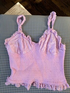 Lilac Eyelet Smocked Tank Top - Women